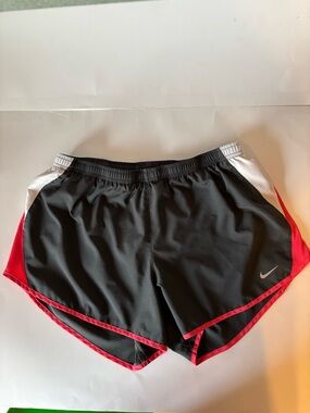 Nike Women's Black Shorts with Red Trim and White Panels
